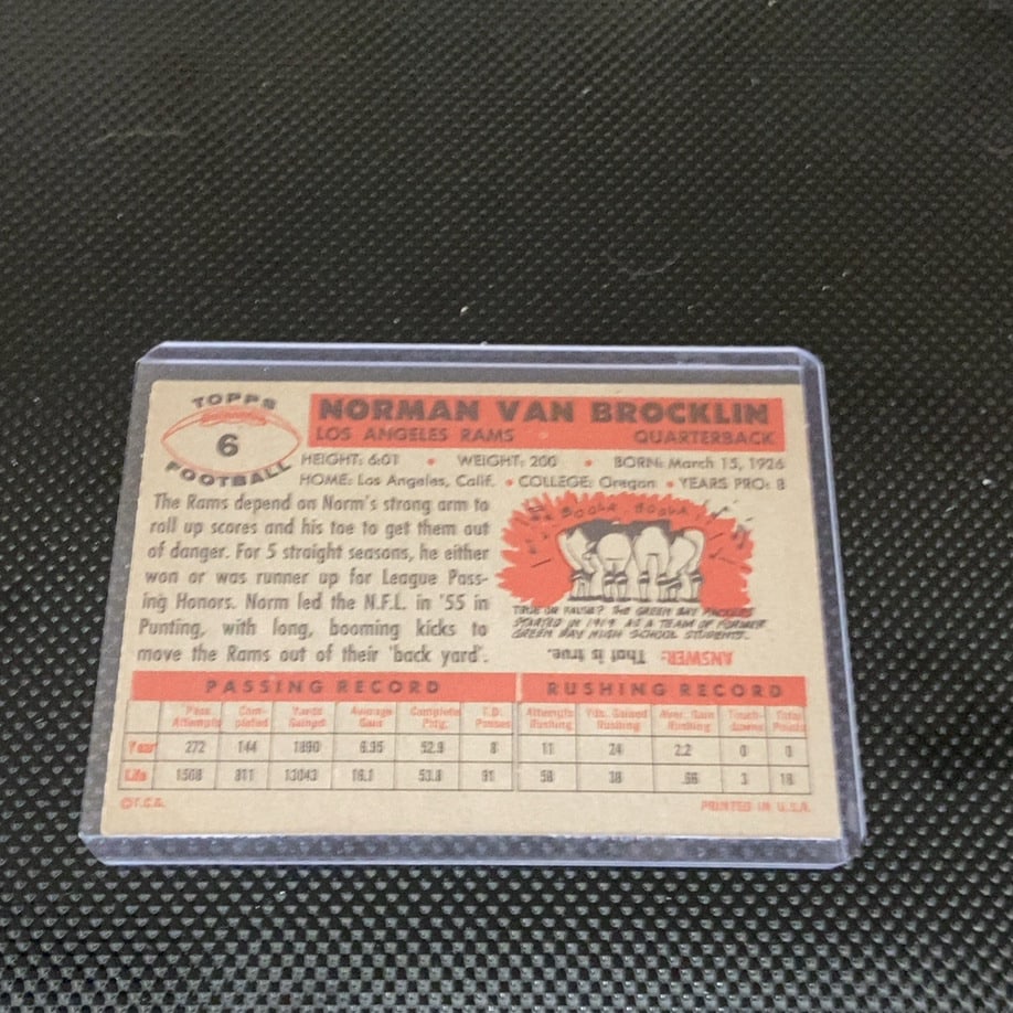 Norm Van Brocklin Los Angeles Rams Trading Card - 2