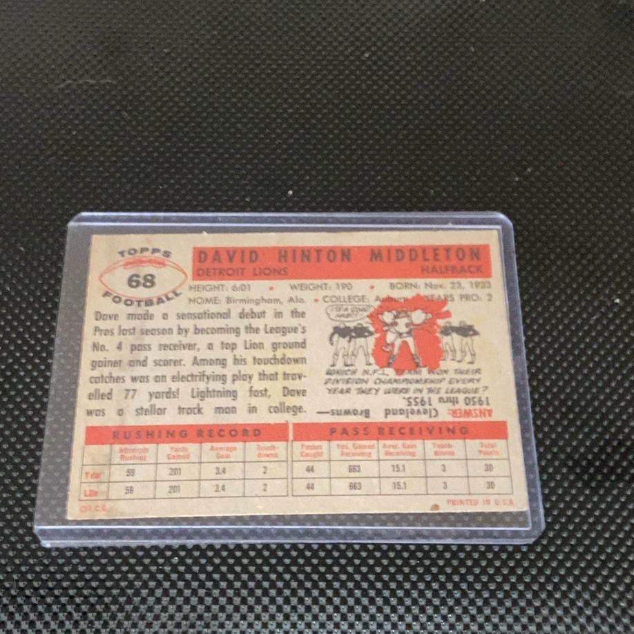 Vintage Dave Middleton Detroit Lions Trading Card - 2