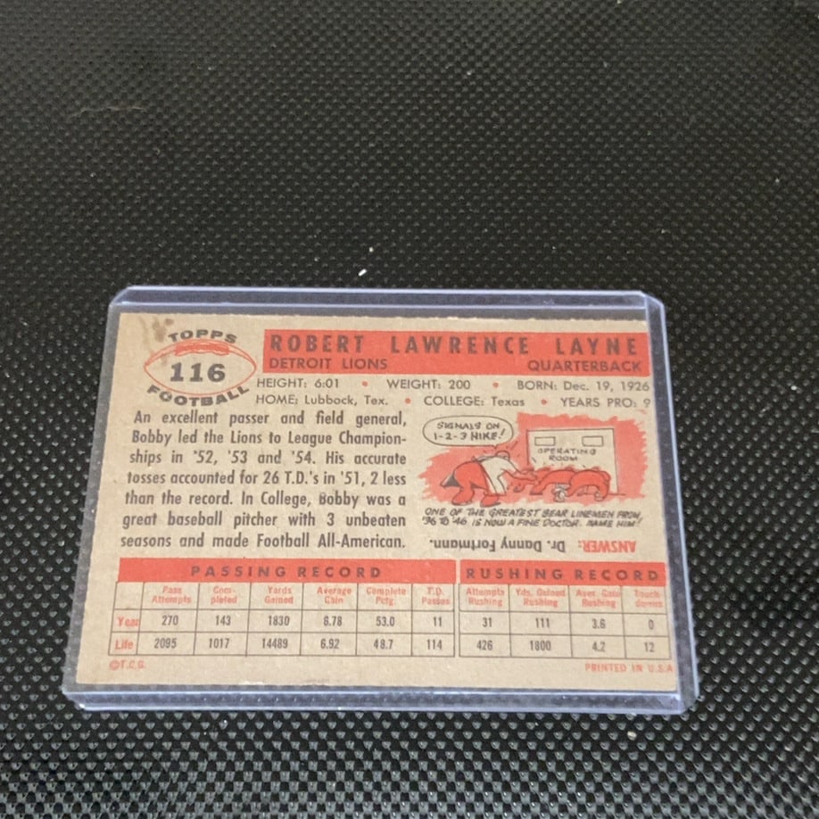 Bobby Layne Detroit Lions Football Trading Card - 2