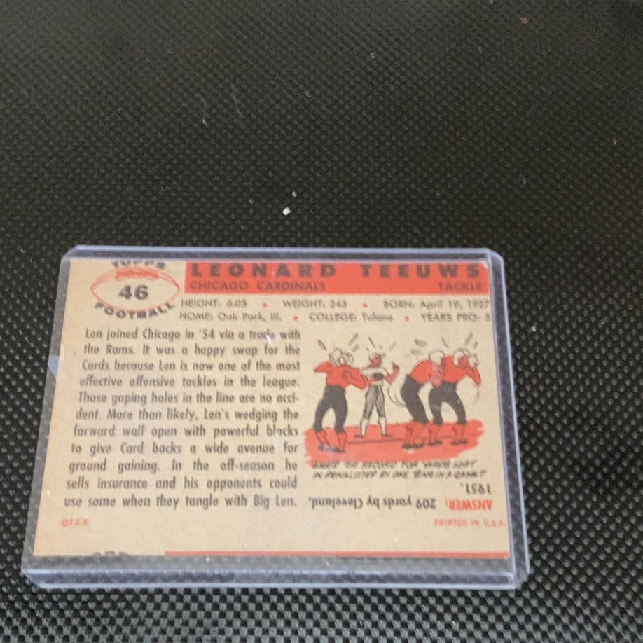 Vintage Len Teeuws Chicago Cardinals Football Card - 2