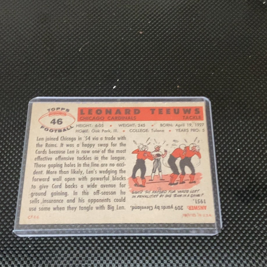 Vintage Len Teeuws Chicago Cardinals Tackle Sports Card - 2