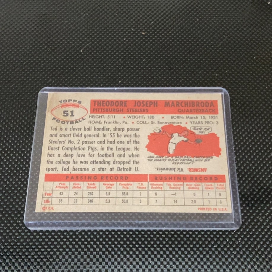 Vintage Ted Marchibroda Pittsburgh Steelers Football Card - 2