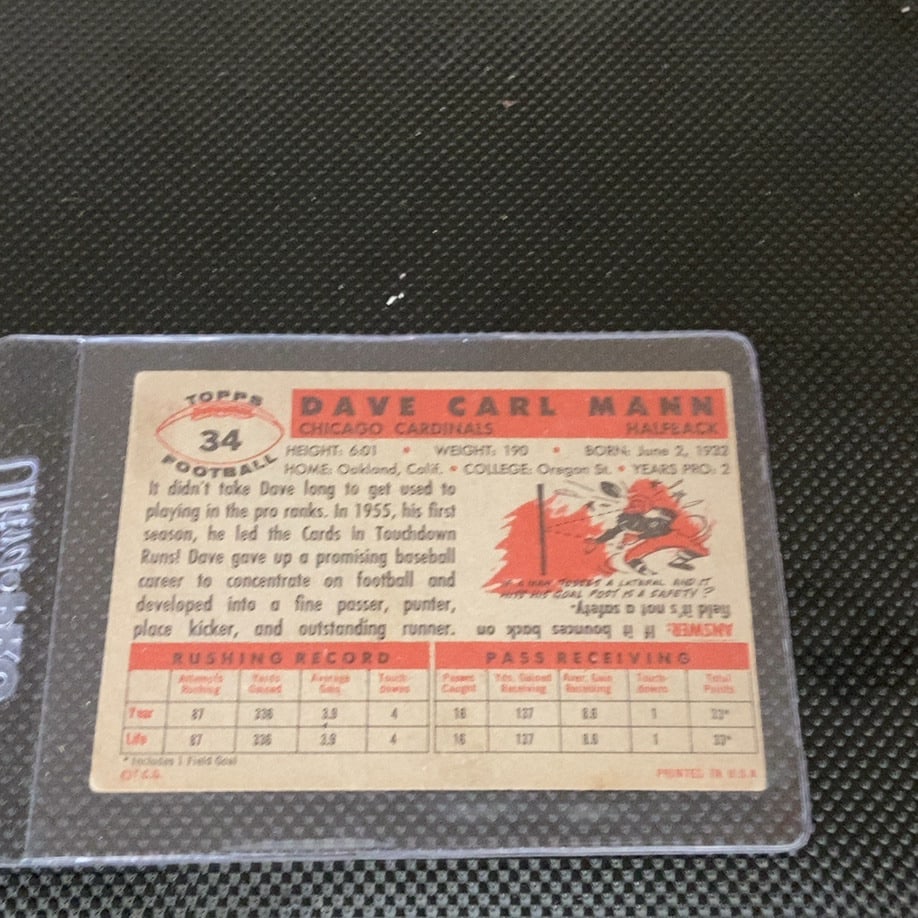 Vintage Dave Mann Chicago Cardinals Trading Card - 2