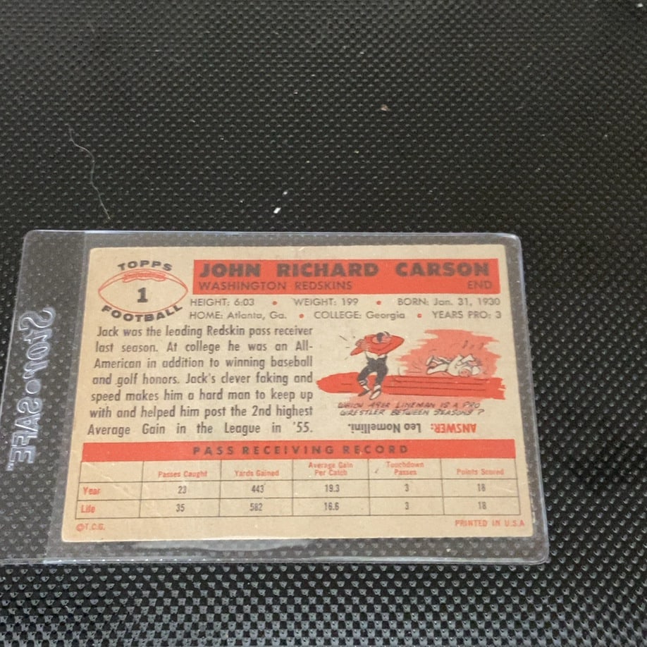 Vintage Jack Carson Washington Redskins Trading Card - 2