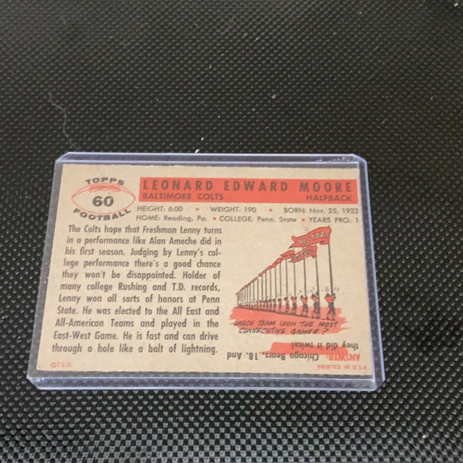 1956 Topps Lenny Moore Rookie Card (#60) - 2