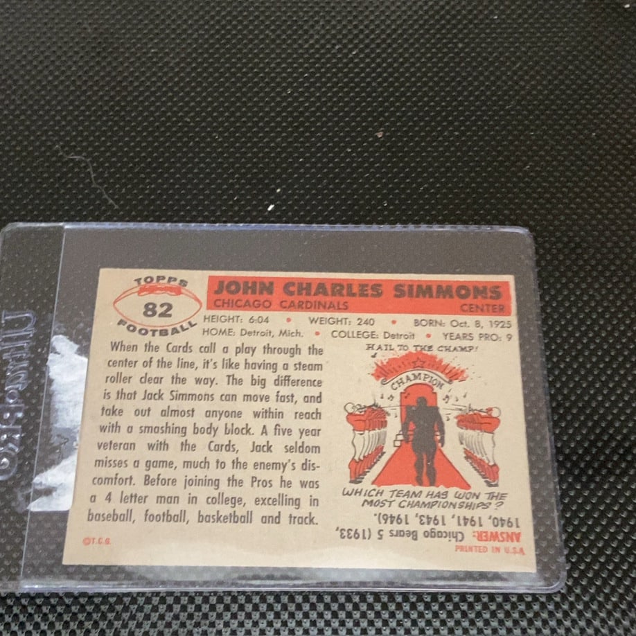 Vintage Jack Simmons Chicago Cardinals Trading Card - 2