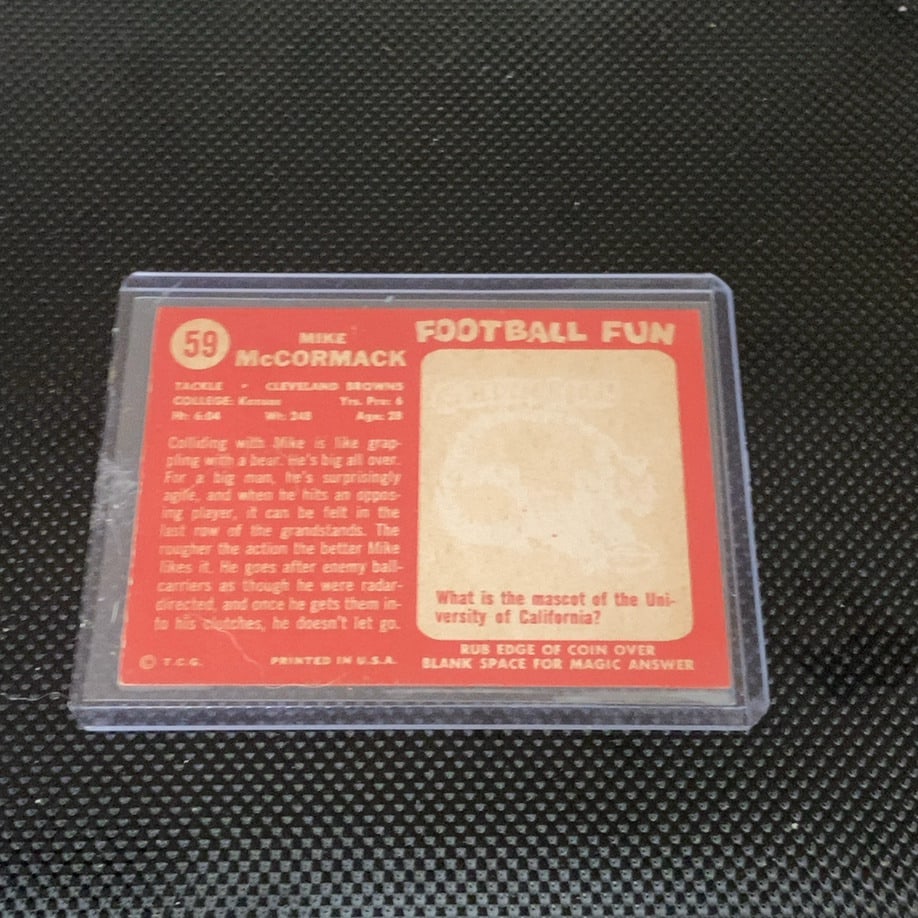 Vintage Mike McCormack Cleveland Browns Tackle Card - 2