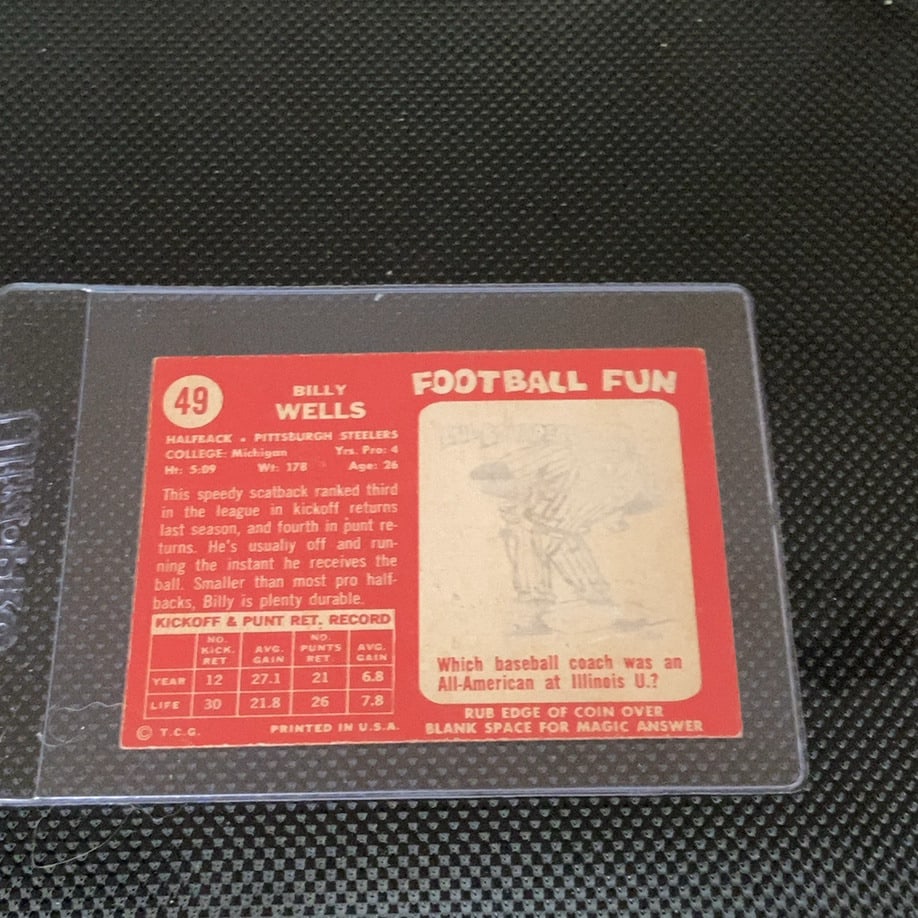 1955 Bowman Billy Wells Pittsburgh Steelers Football Card - 2