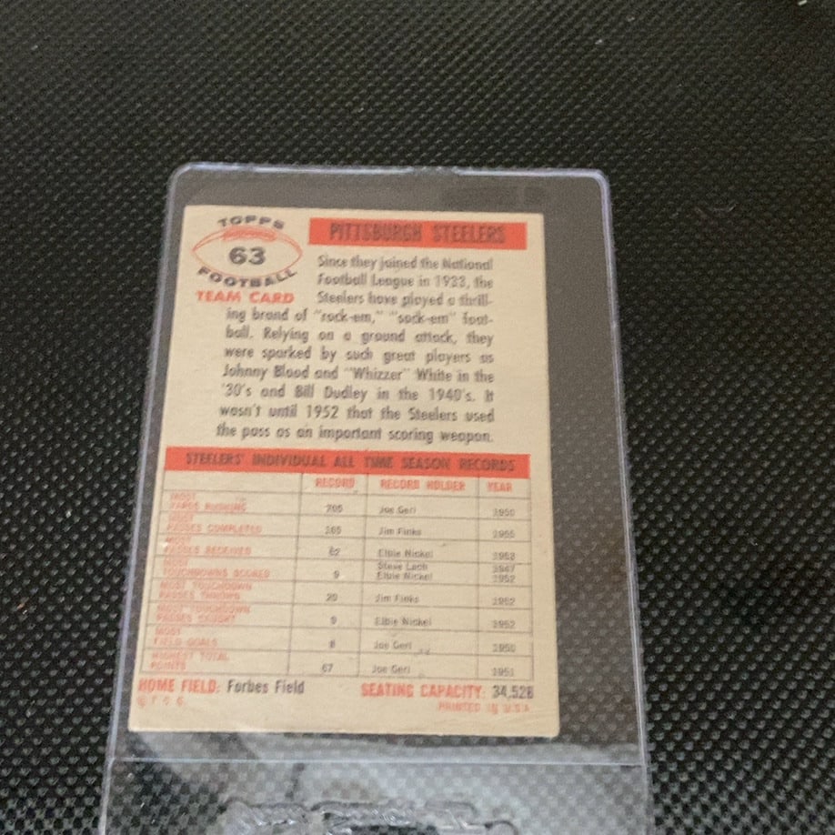 1954 Bowman Pittsburgh Steelers Team Football Card - 2