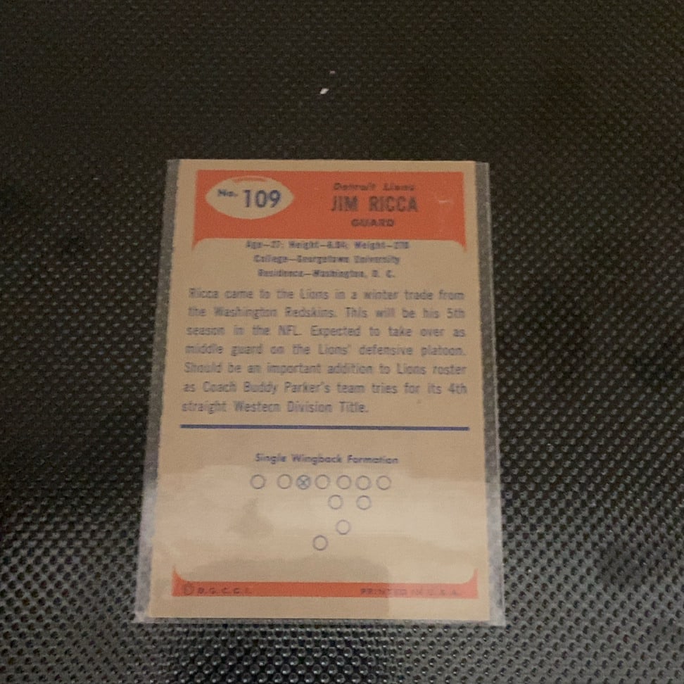 1952 Bowman Jim Ricca Detroit Lions Football Card - 2