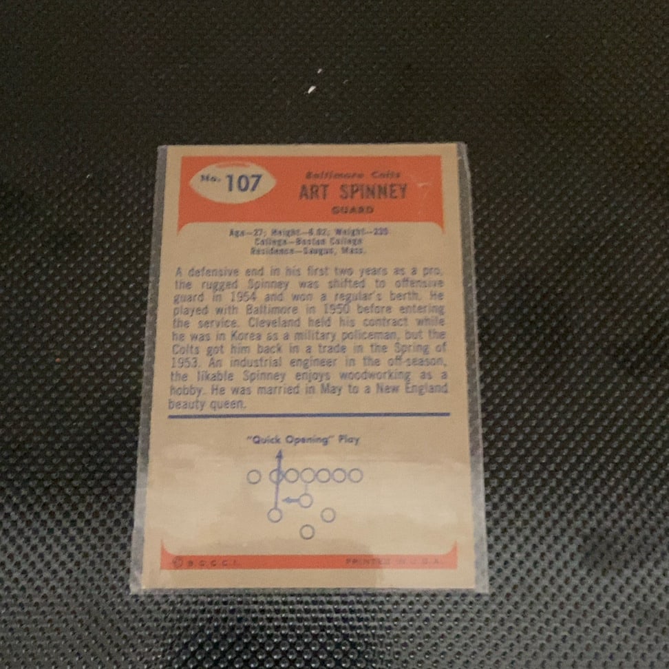 Vintage Art Spinney Baltimore Colts Trading Card - 2