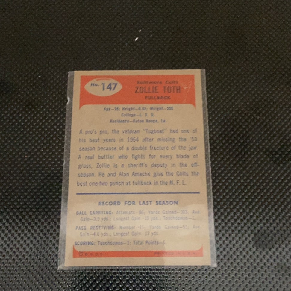 1955 Bowman Zollie Toth Baltimore Colts Football Card - 2