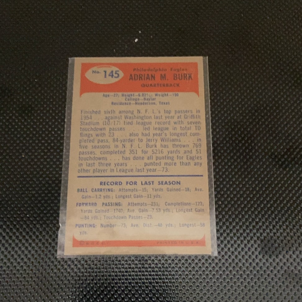 1955 Bowman Adrian Burk Philadelphia Eagles Card - 2