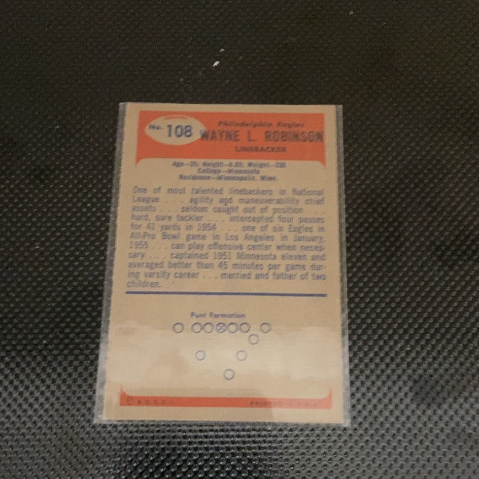 1957 Topps Wayne Robinson Philadelphia Eagles Football Card - 2