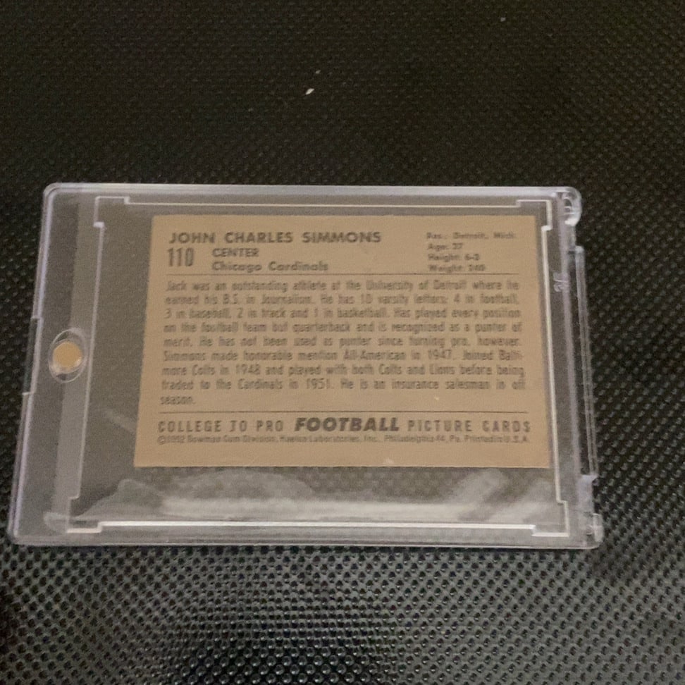 1950 Bowman Jack Simmons Chicago Cardinals Card - 2