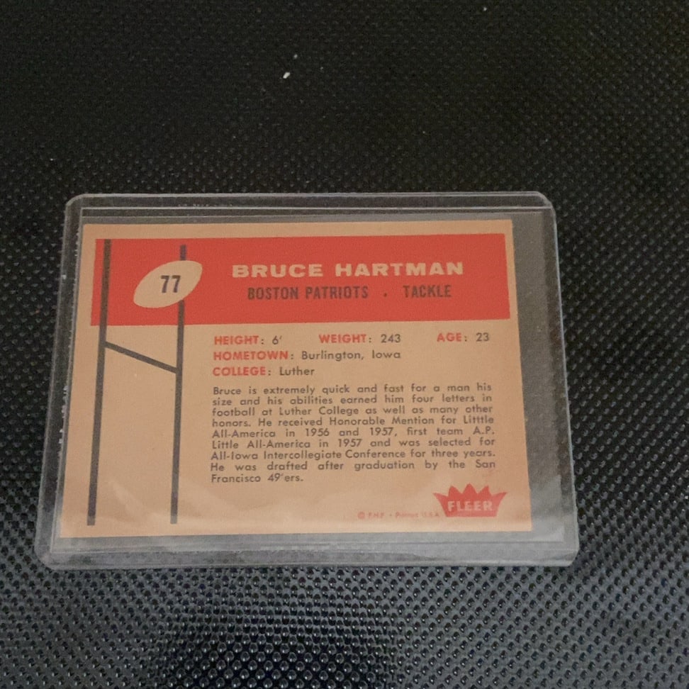 1960 Topps Bruce Hartman Boston Patriots Football Card - 2