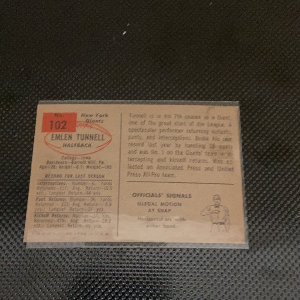 1960 Topps Emlen Tunnell New York Giants Football Card - 2