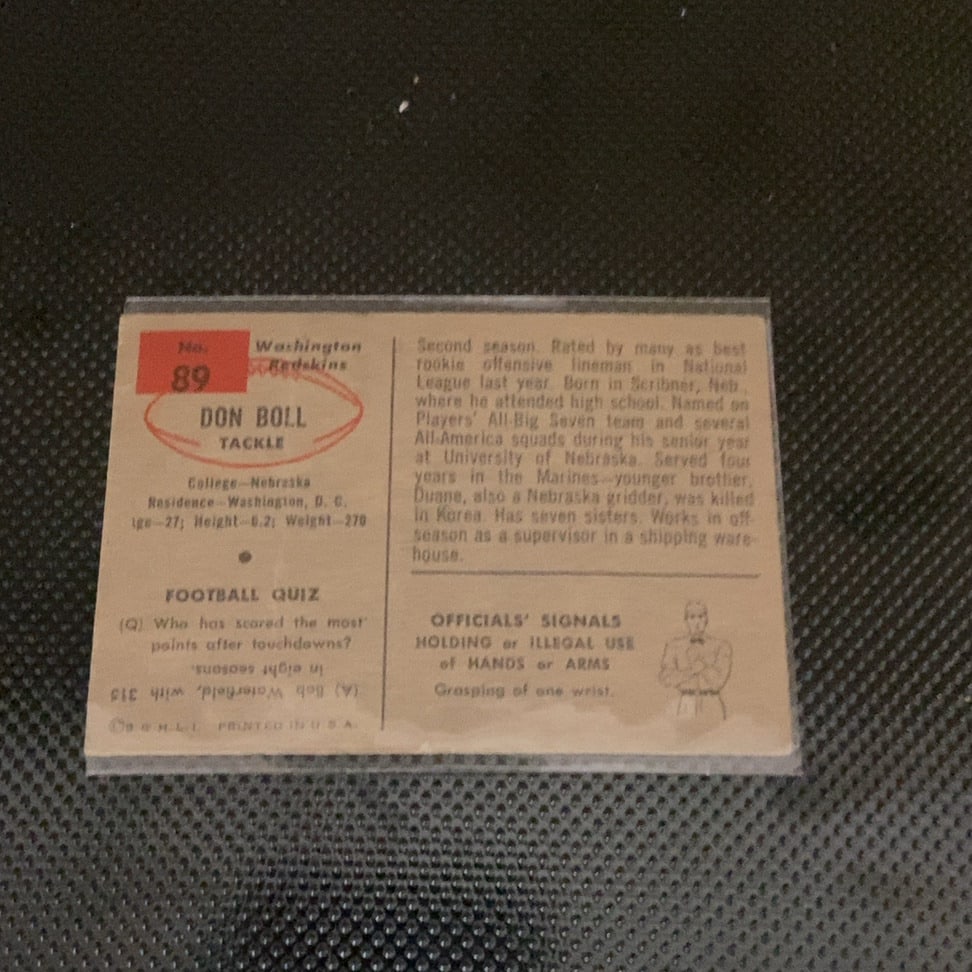 1957 Topps Don Boll Washington Redskins Football Card - 2