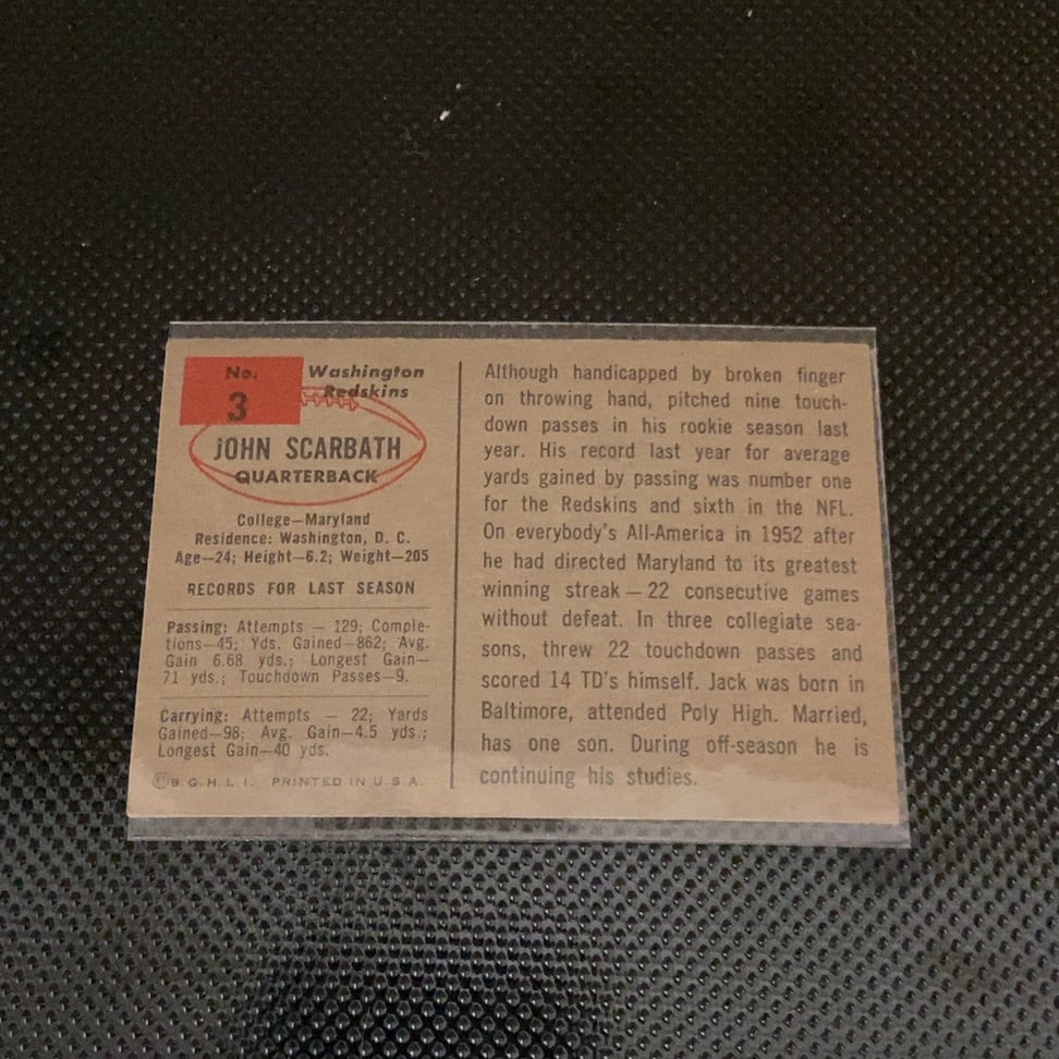 1955 Topps All-American John Scarbath Football Card - 2