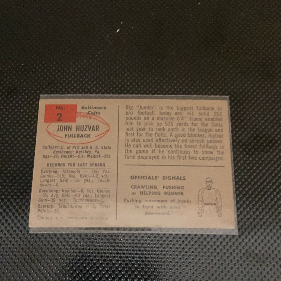 1954 Bowman John Huzvar Baltimore Colts Football Card - 2