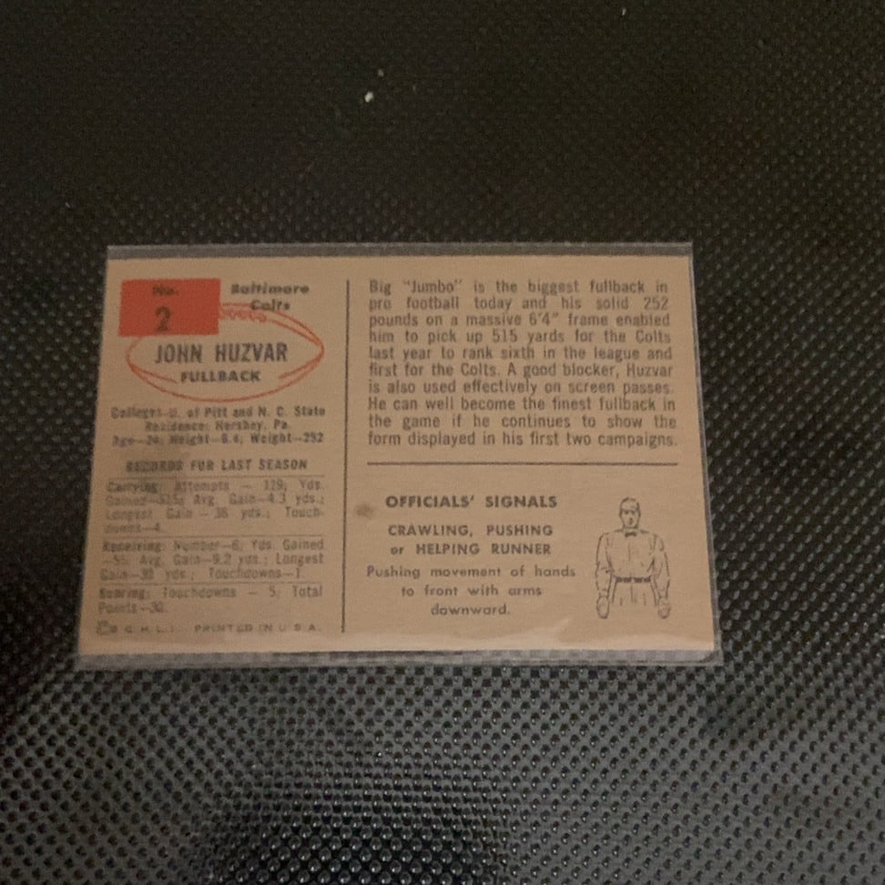 1952 Bowman John Huzvar Baltimore Colts Football Card - 2