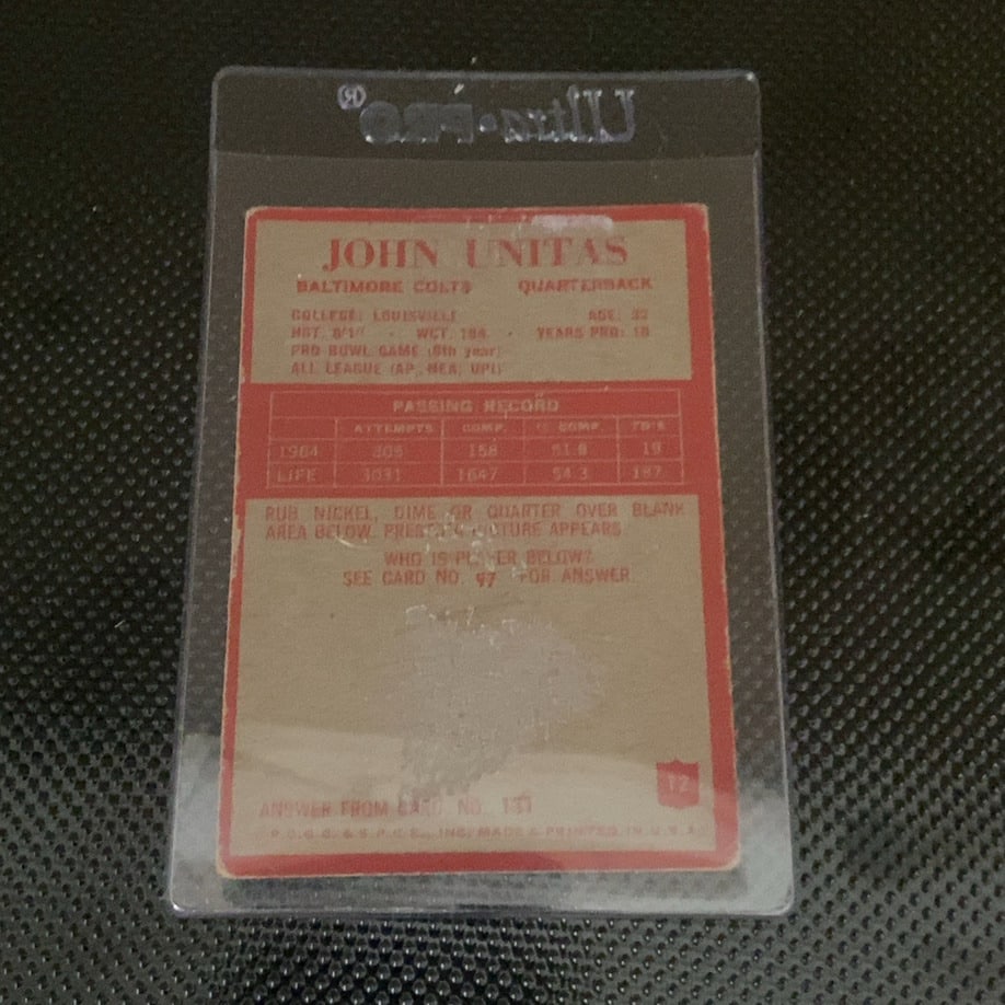 1968 Topps John Unitas Baltimore Colts Football Card - 2
