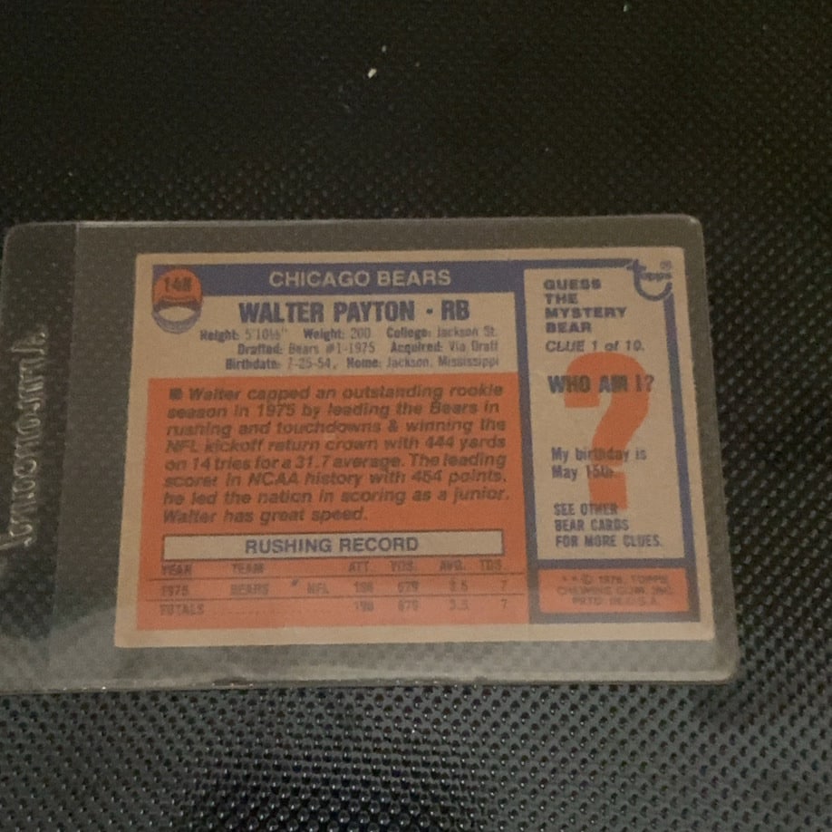 1976 Topps Walter Payton Rookie Football Card - 2