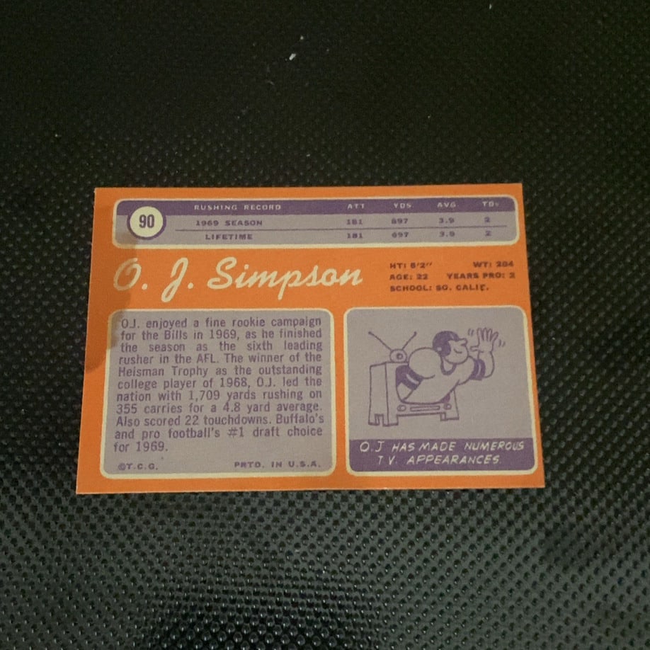 1970 Topps O.J. Simpson Rookie Card - 2