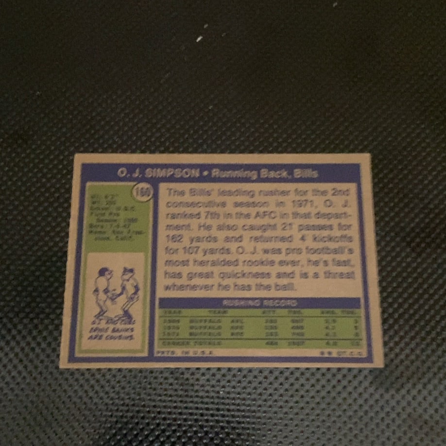 1978 Topps O.J. Simpson Buffalo Bills Football Card - 2