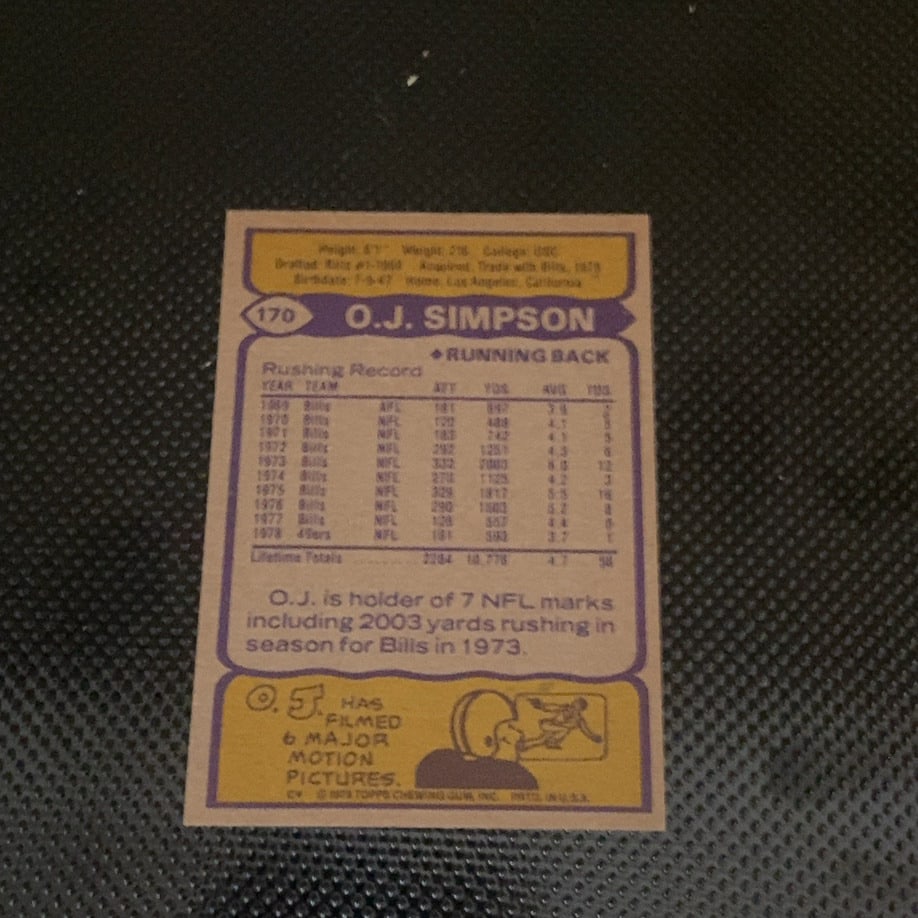 1979 Topps O.J. Simpson San Francisco 49ers Card - 2