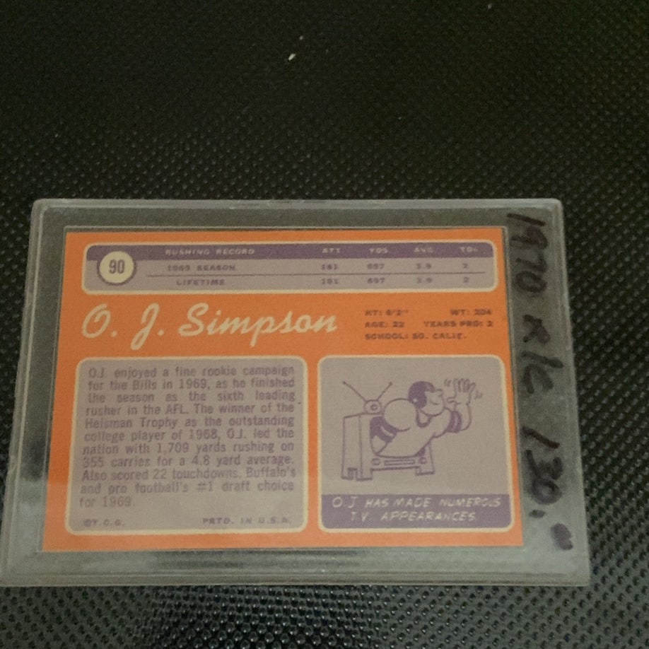 1970 Topps O.J. Simpson Rookie Card - 2