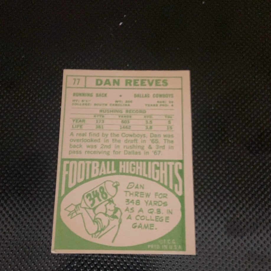 1966 Philadelphia Dan Reeves Dallas Cowboys Football Card - 2