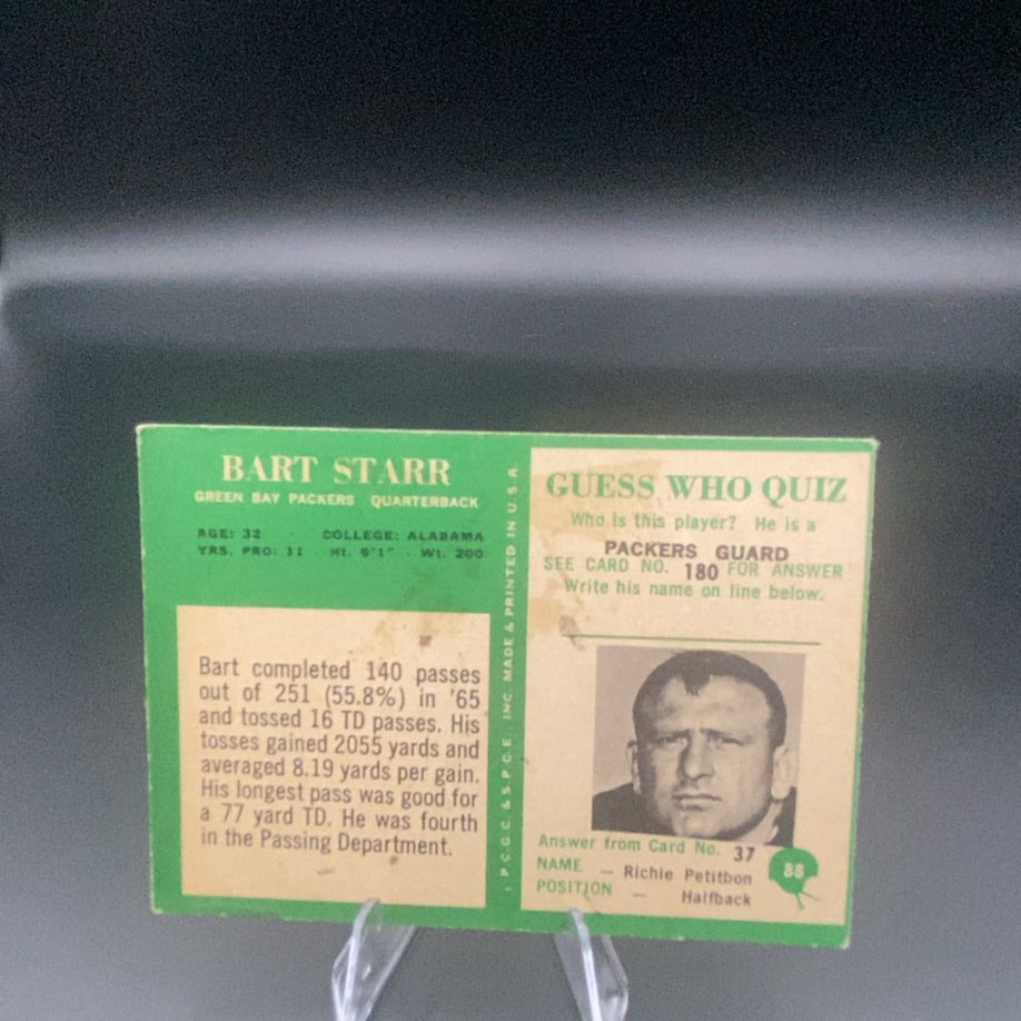 Vintage Bart Starr Green Bay Packers Trading Card - 2