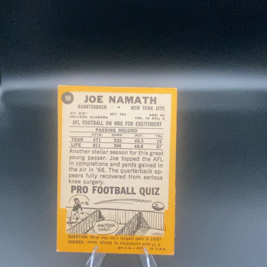 Vintage Joe Namath New York Jets Sports Card - 2