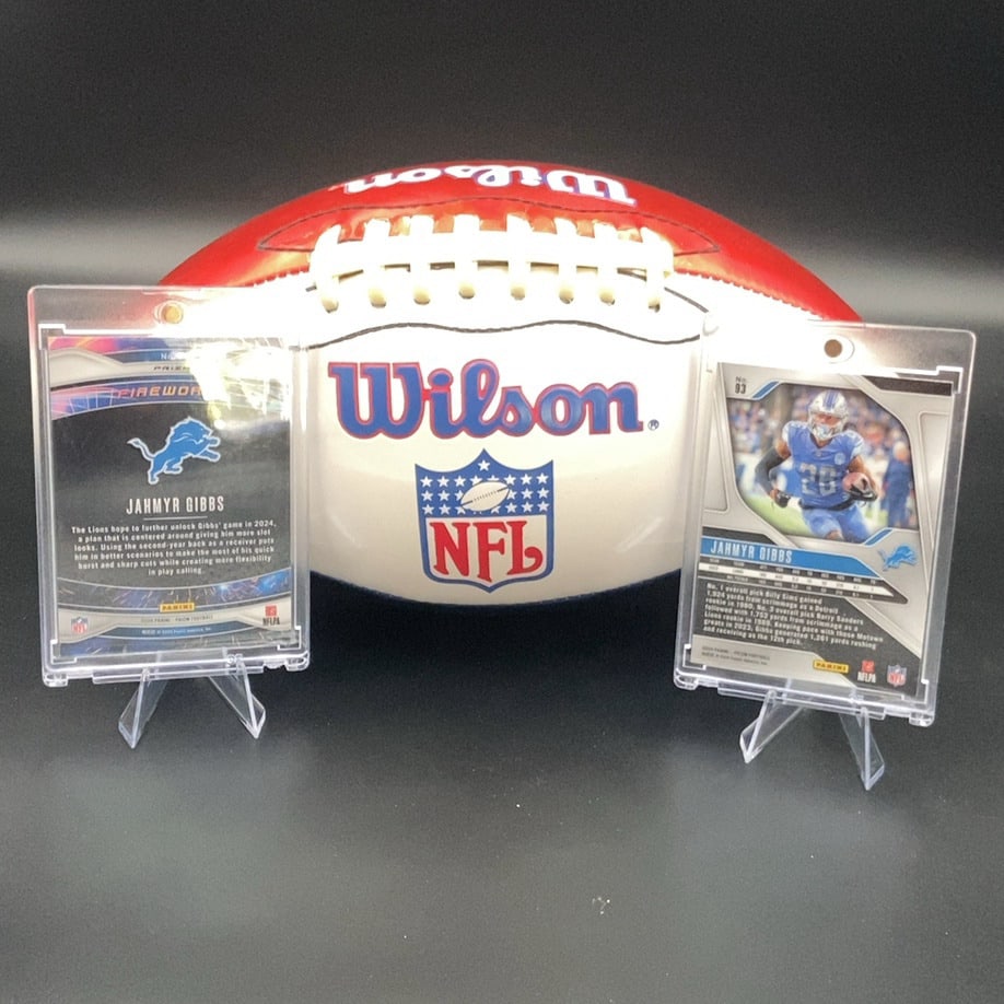 Jahmyr Gibbs Autographed Football and Trading Cards - 2