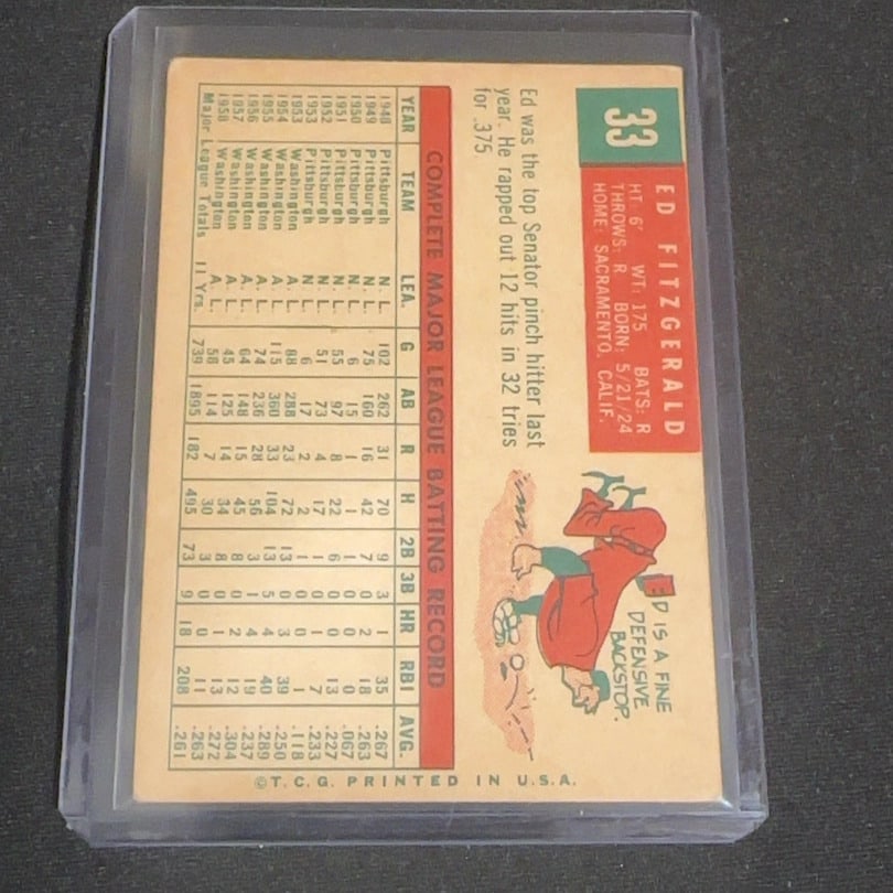 1959 Vintage Topps Ed Fitz Gerald Washington Senators - 2