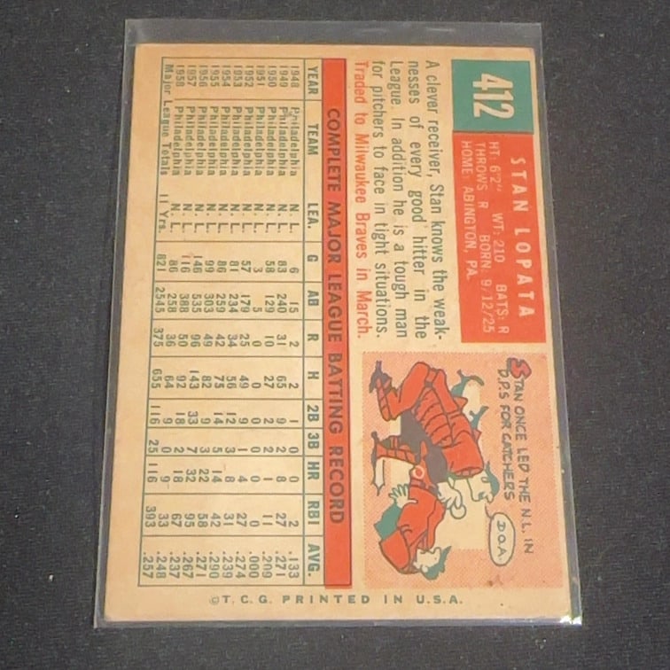 1959 Vintage Topps Stan Lopata Philadelphia Phillies Baseball Card - 2