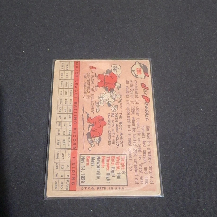 1958 Vintage Topps Jim Piersall Boston Red Sox Baseball Card - 2
