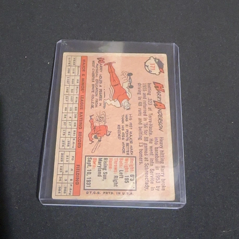 1958 Vintage Topps Harry Anderson Philadelphia Phillies Baseball Car - 2