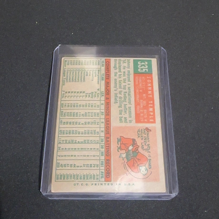 1959 Vintage Topps Johnny Temple Cincinnati Redlegs Card - 2