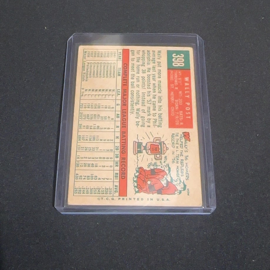 1959 Vintage Topps Wally Post Philadelphia Phillies Baseball Card - 2