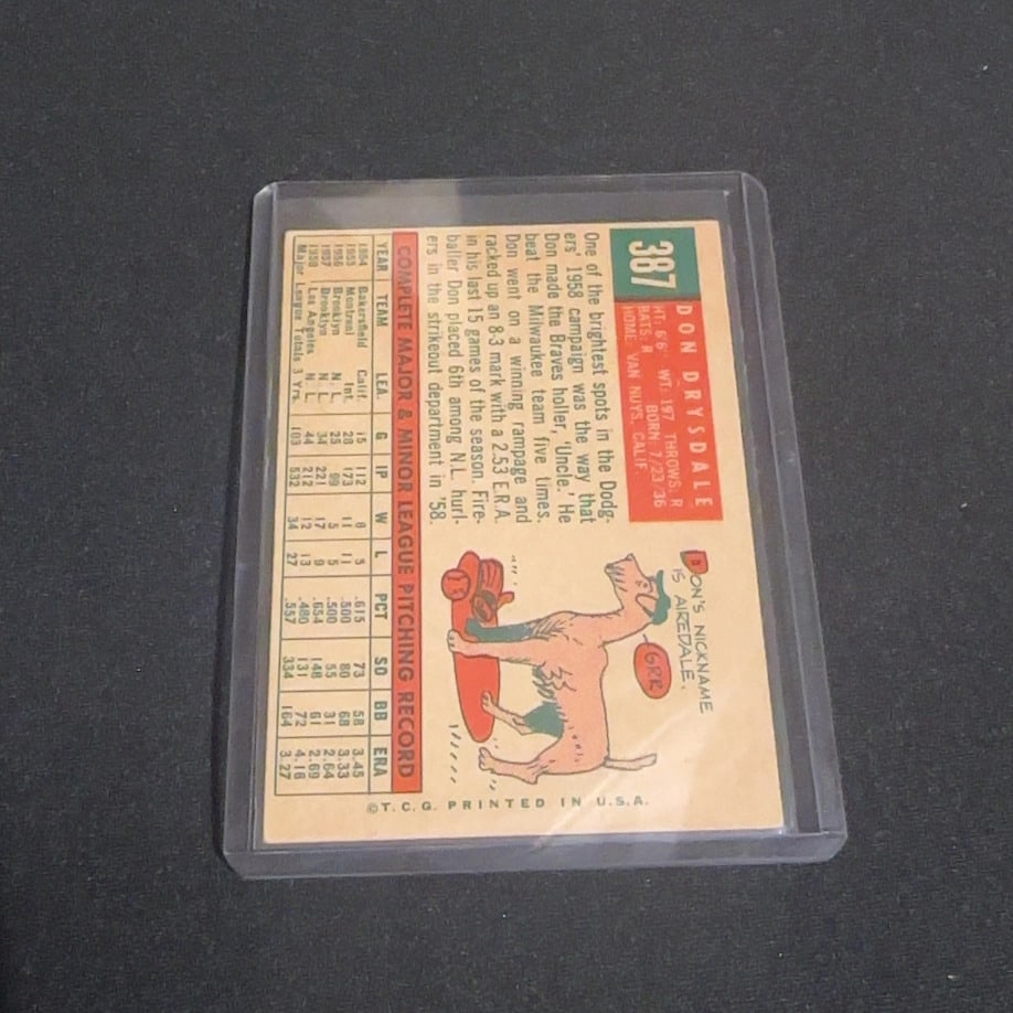 1959 Topps Don Drysdale Baseball Card #387 - 2