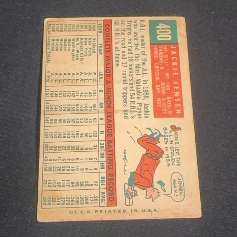 1959 Vintage Topps Jackie Jensen Boston Red Sox Baseball Card - 2