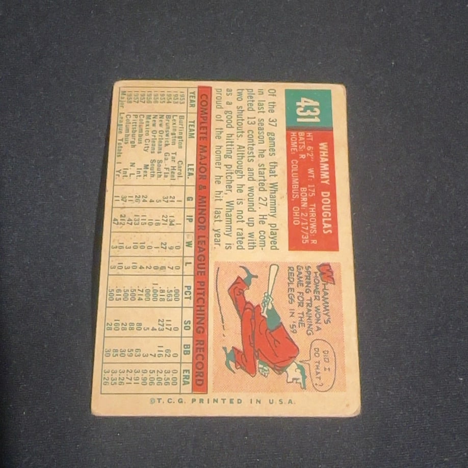 1959 Vintage Whammy Douglas Cincinnati Redlegs Sports Card - 2