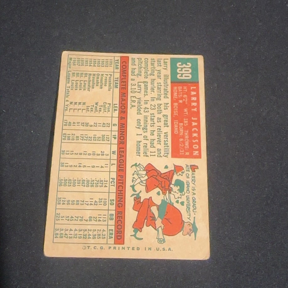 1959 Vintage Larry Jackson St. Louis Cardinals Baseball Card - 2