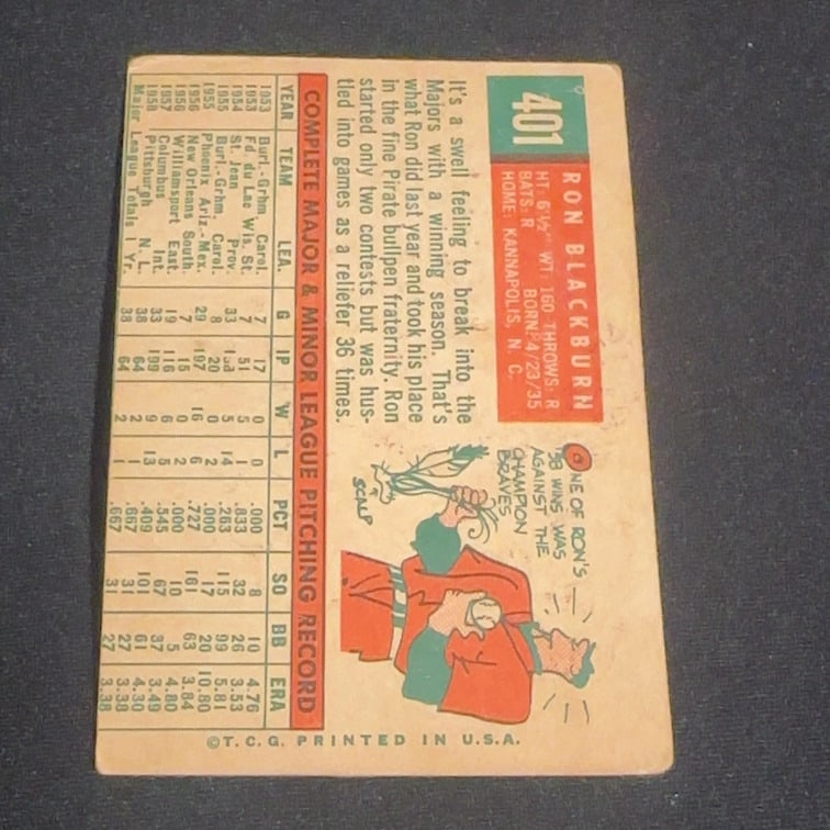 Vintage Ron Blackburn Pittsburgh Pirates Trading Card - 2
