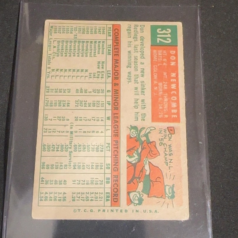 1959 Vintage Topps Baseball Card Don Newcombe - 2