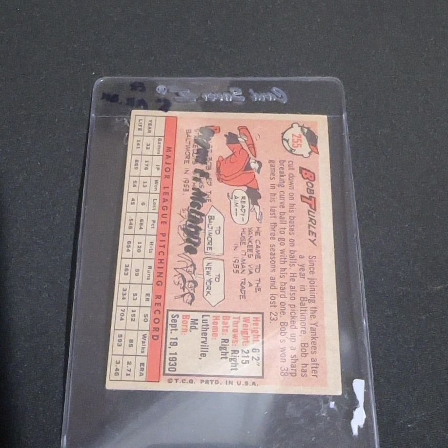 1958 Vintage Bob Turley New York Yankees Baseball Card - 2