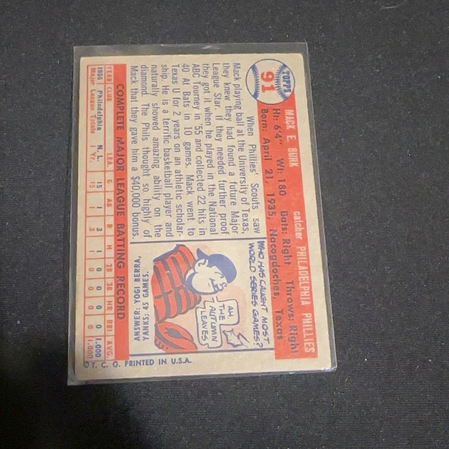 1957 Vintage Mack Burk Philadelphia Phillies - 2