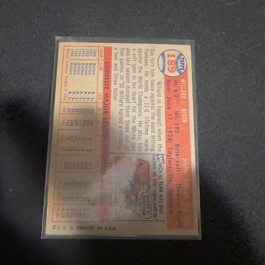 1957 Vintage Willard Nixon Boston Red Sox Baseball Card - 2
